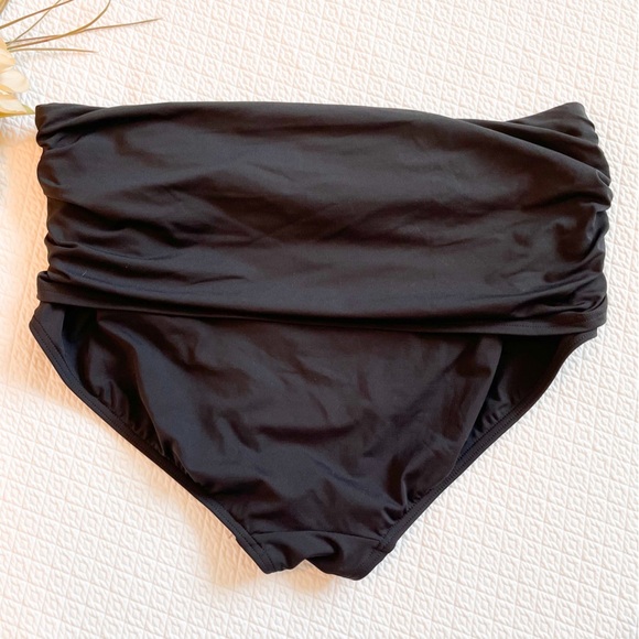 Lands’ End Plus High Waist Black Ruched Swim Bikini Bottoms Size 16 - Picture 2 of 5